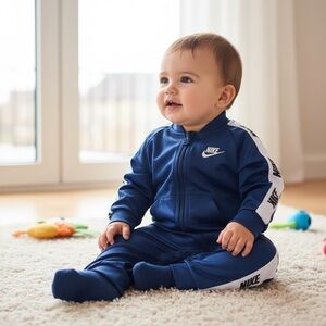 Nike Baby Tracksuit 6–9M Navy White Logo Zip One Piece